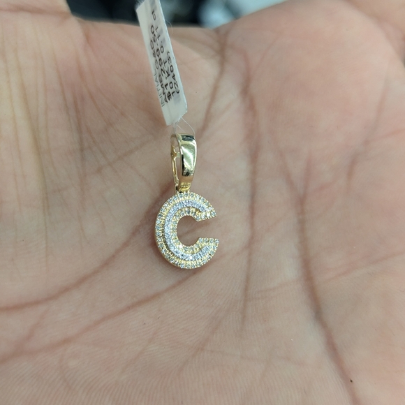 Real Natural Diamond 10kt Yellow Gold Two-tone Bubble Style Initial C Pendant